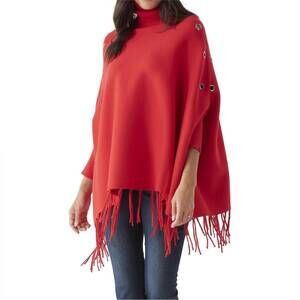 NEW K&K INTERIORS turtleneck ponchos with sleeves in red